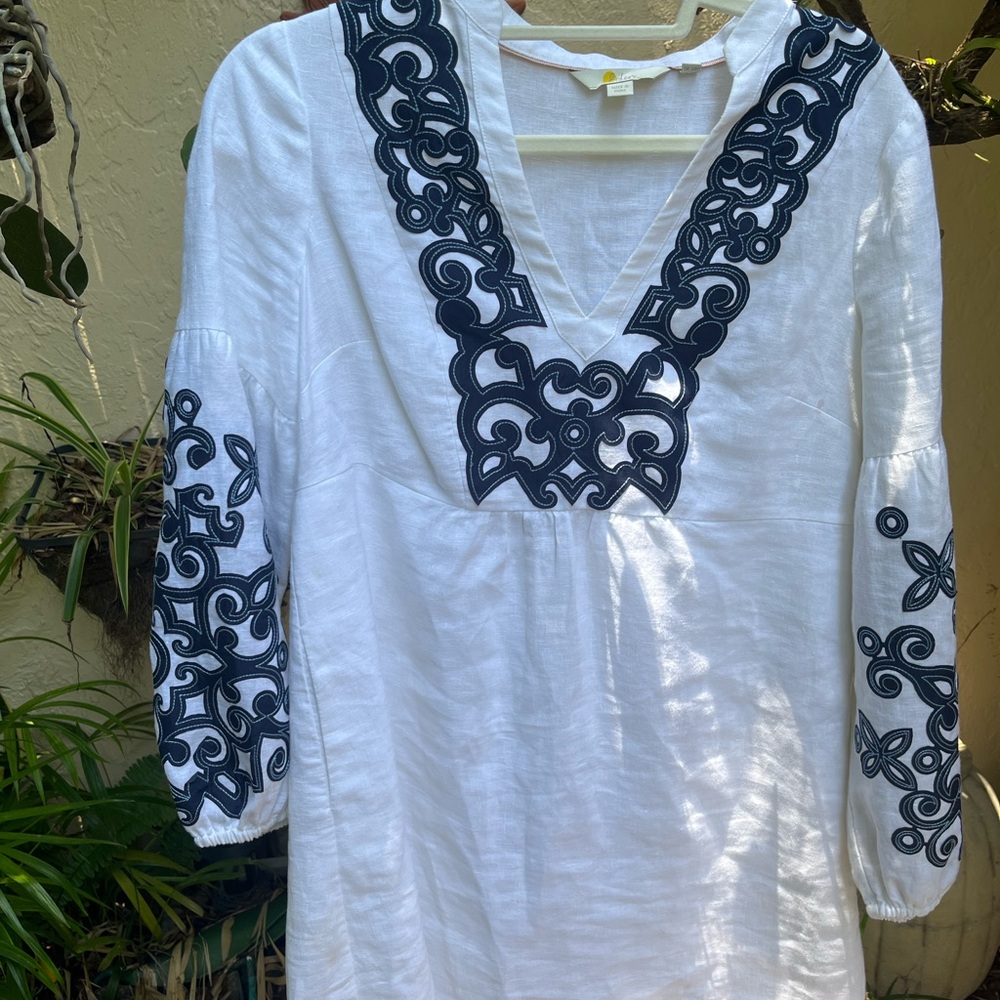 Boden white linen mini dress 8P